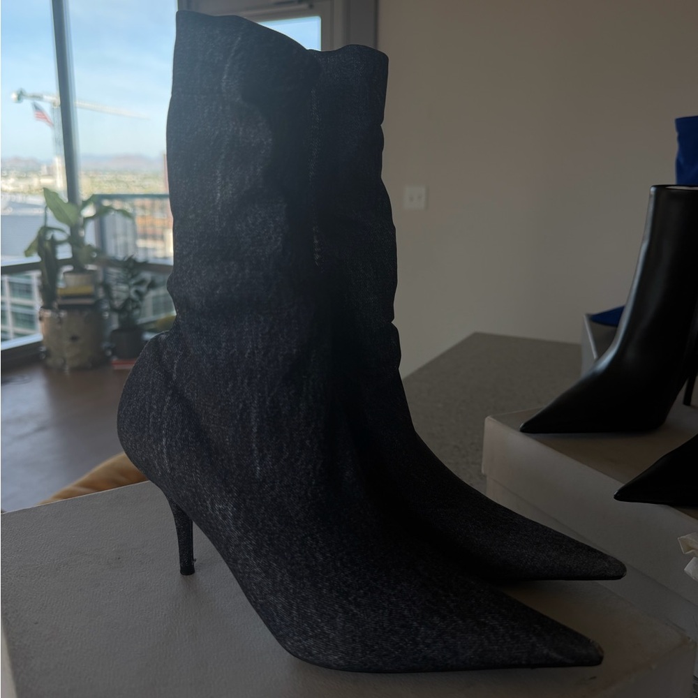 Balenciaga Denim Pointed Slouch Sock Boots